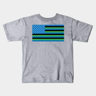 Ski Trail Green Blue Black American Flag Graphic Kids T-Shirt